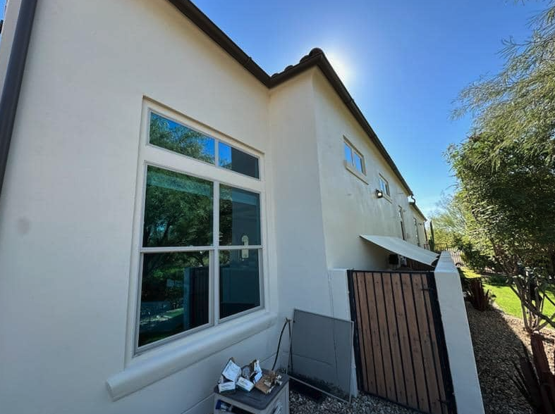 Double-hung windows cleaned on a two-story South Bay home